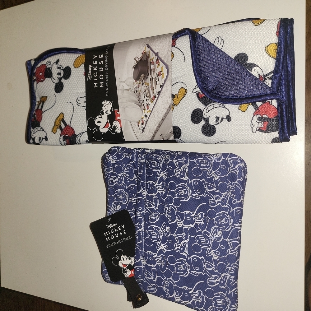 𝅺disney Mickey Mouse Hot Pads and Dish Drying Mats Set Blue